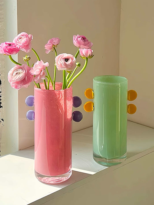 Handblown Whimsical Cylinder Vase - Eclectic Table Setting