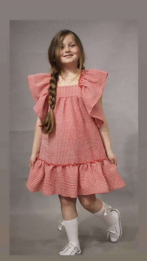 Flutter Sleeve Girl's Dress, Summer Seersucker Style Dress