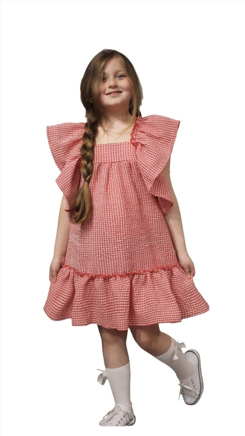 Flutter Sleeve Girl's Dress, Summer Seersucker Style Dress