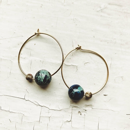 Earth and Moon Jasper Bead Hoop Earrings