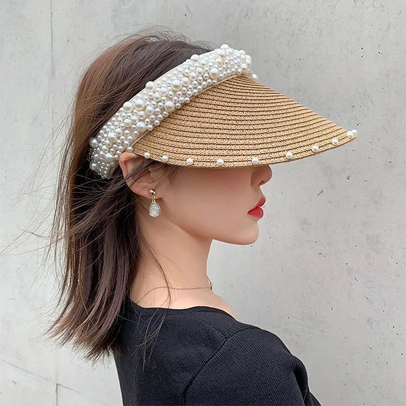 Fashionable Handmade Pearl Lady sun visor beach hat