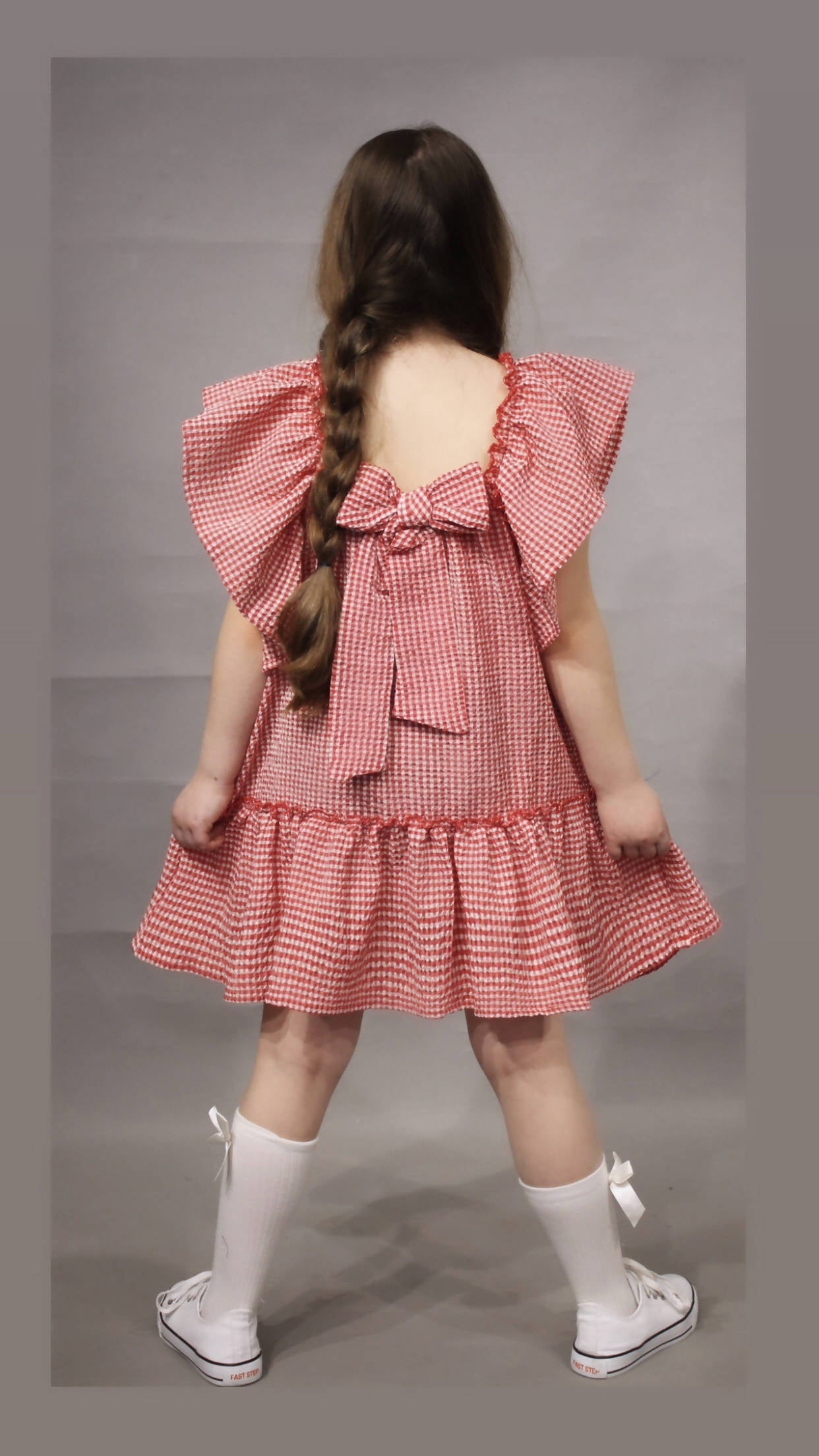 Flutter Sleeve Girl's Dress, Summer Seersucker Style Dress