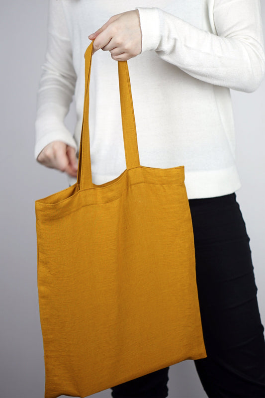 Mustard linen tote bag