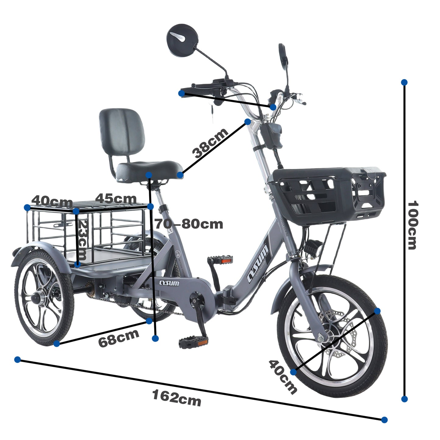 Foldable cargo e-trike 48v 400w 16 inch tire ebike for the elderly