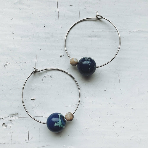 Earth and Moon Jasper Bead Hoop Earrings